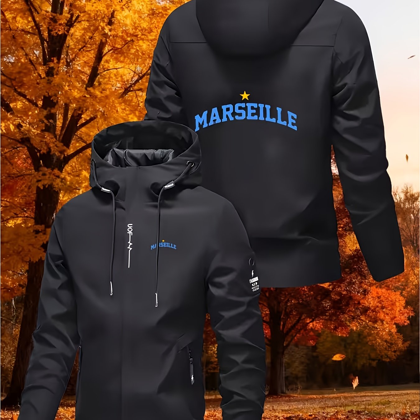 TEMU Veste à capuche de sport tendance pour homme avec imprimé lettres , style , sport tendance, confortable et durable, facile à nettoyer