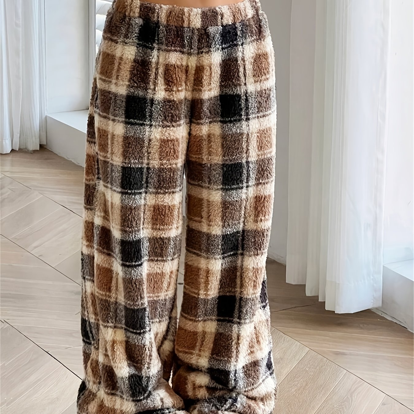 TEMU Women's Autumn Irregular Checkered Printed Elegant Novelty Long Pants
