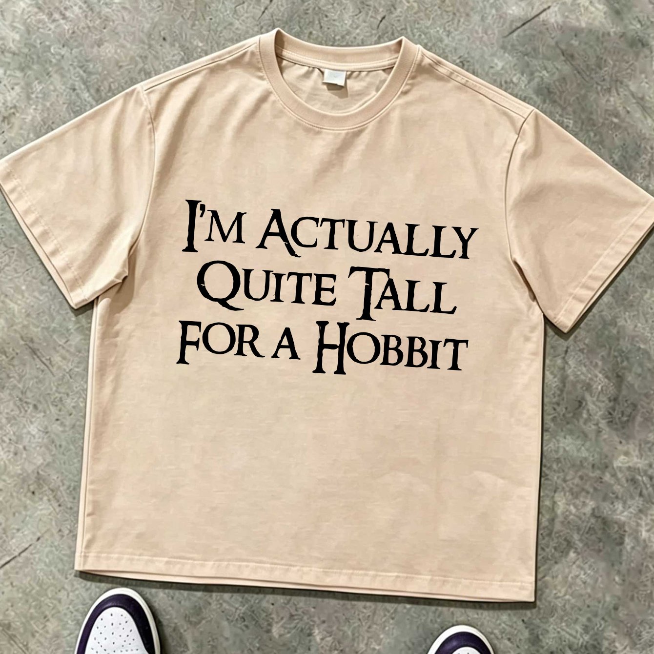 TEMU Warner Men' Beige Hobbit Fun Text Printed Round Neck Short Sleeve T-shirt