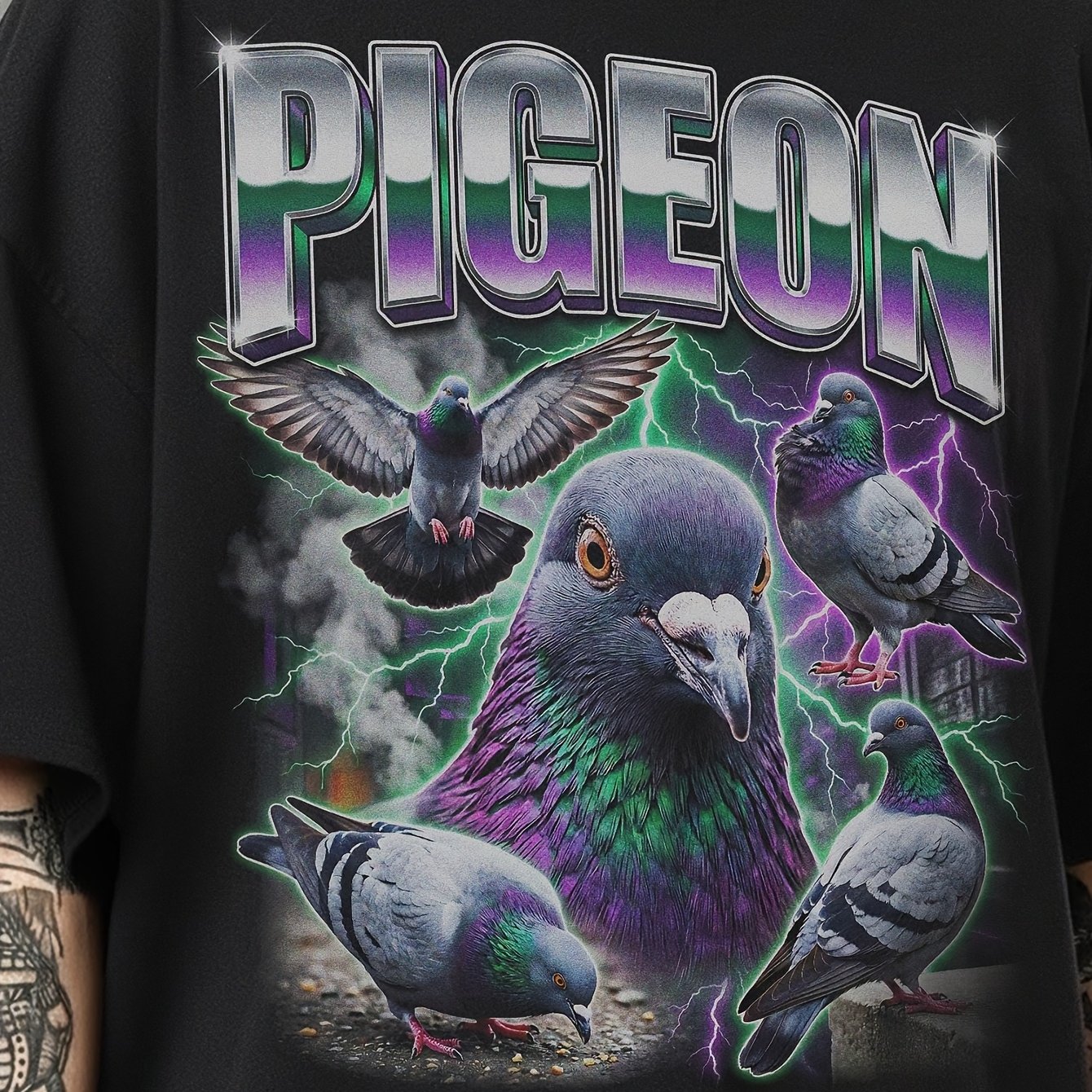 Image of Vintage Pigeon Short Sleeve T-shirt, 90s Style Graphic Trash Lover Print Tee, Cool Unisex Top Wear