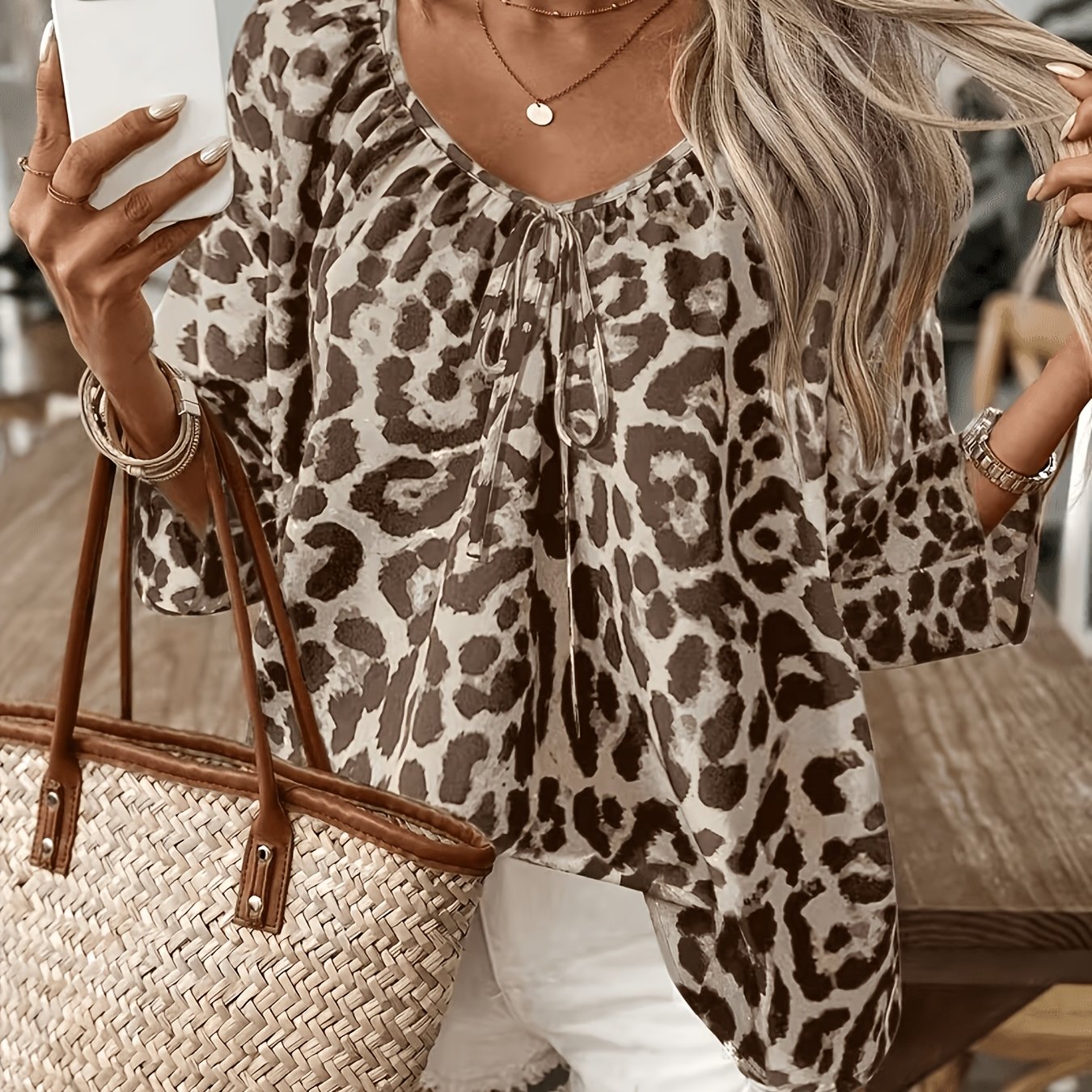 TEMU Plus Size Women's Fashion Printed Blouse, Chest