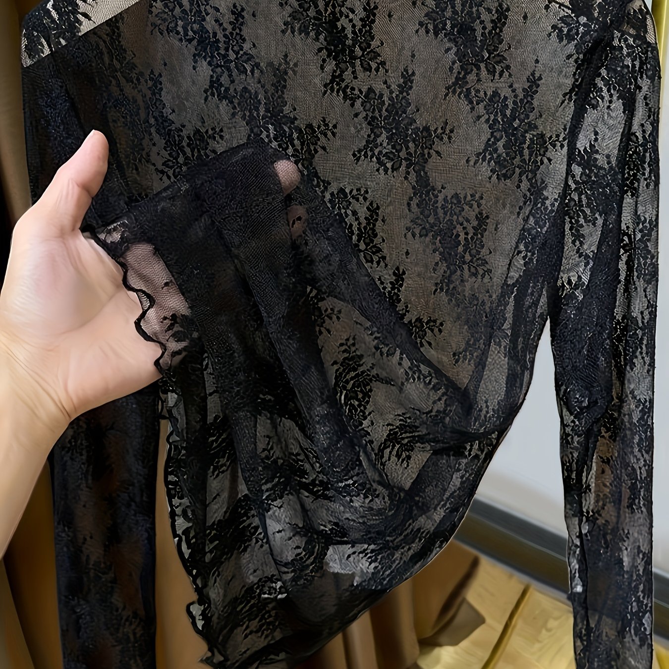 TEMU Lace Base Shirt, Elegant Semi-transparent T-shirt, Soft Smooth High Elasticity, Comfortable And Breathable For Wear