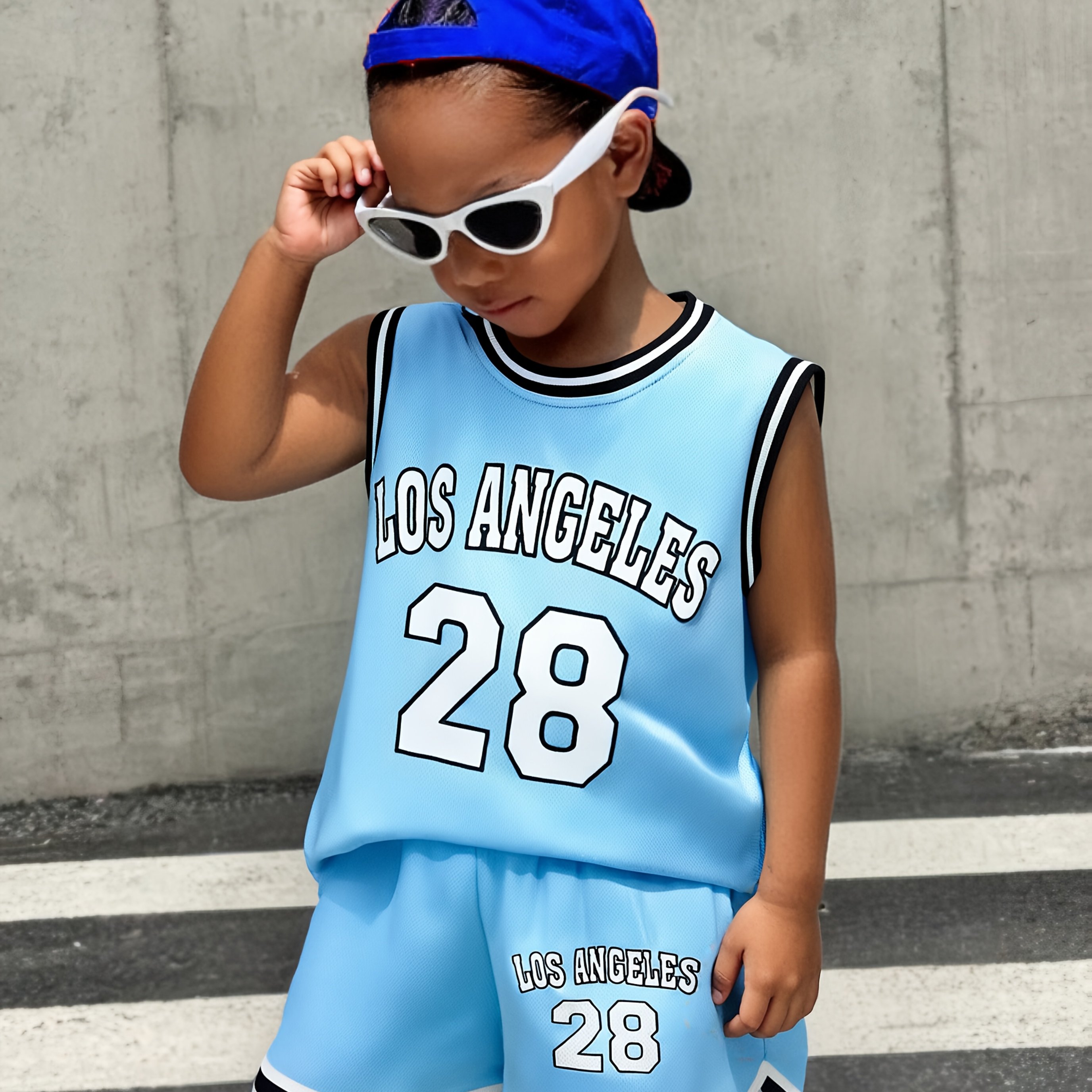 Summer 2pcs Young Vest And Shorts Set, Comfortable Round Neck Top With Letter Number Print And Solid Number Print Athletic Shorts, For Outdoor