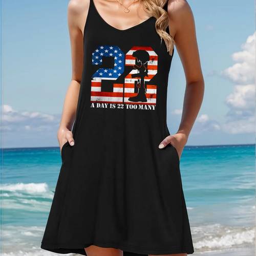 womens patriotic 22 a day is lives dress american flag inspired neck sleeveless spaghetti suspender dress machine washable elegant casual wear for spring summer fall american flag dress summer fashion design nontransparent fabric