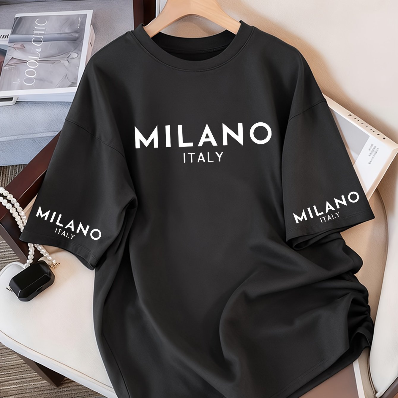 TEMU Women's Casual Plus-size Sports Letter Women's T-shirt, Short-sleeved T-shirt, 100% Polyester Fiber, Machine Washable, Optional Color, Necessary