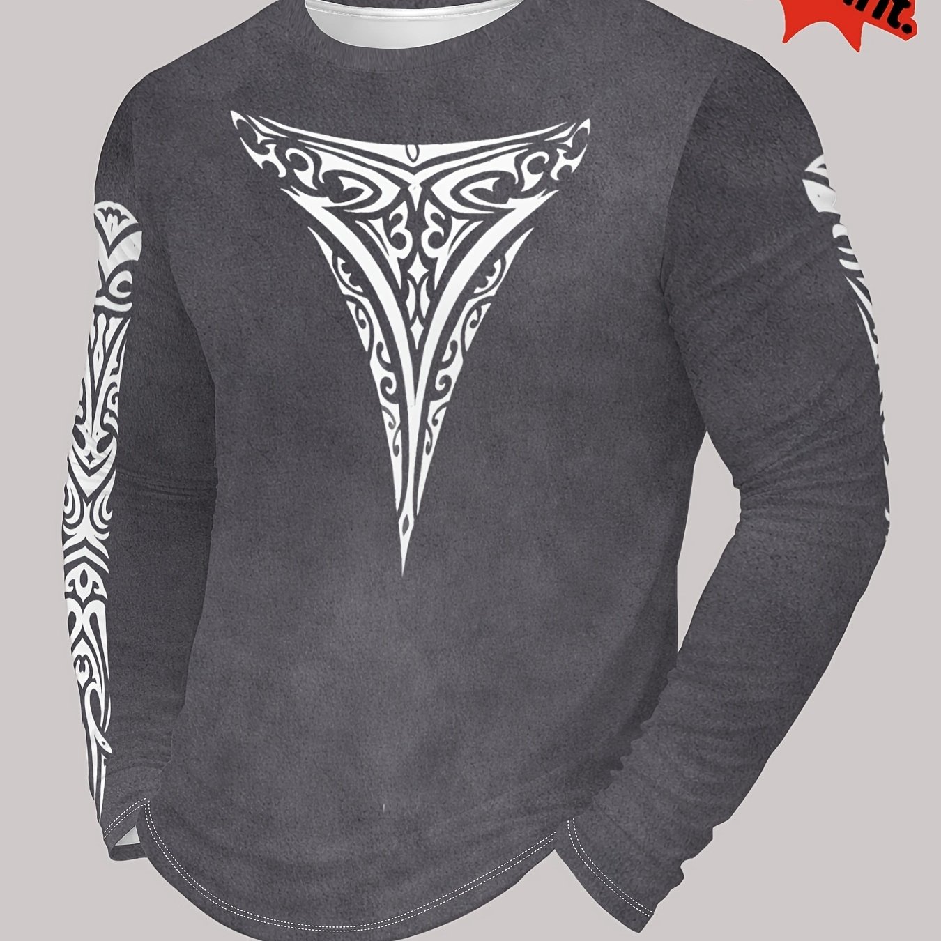 TEMU Digital Printed Men's Casual Sports Round Neck Long Sleeve Shirt, Machine Washable Polyester Fiber Fabric, Plus Size Men's Clothing