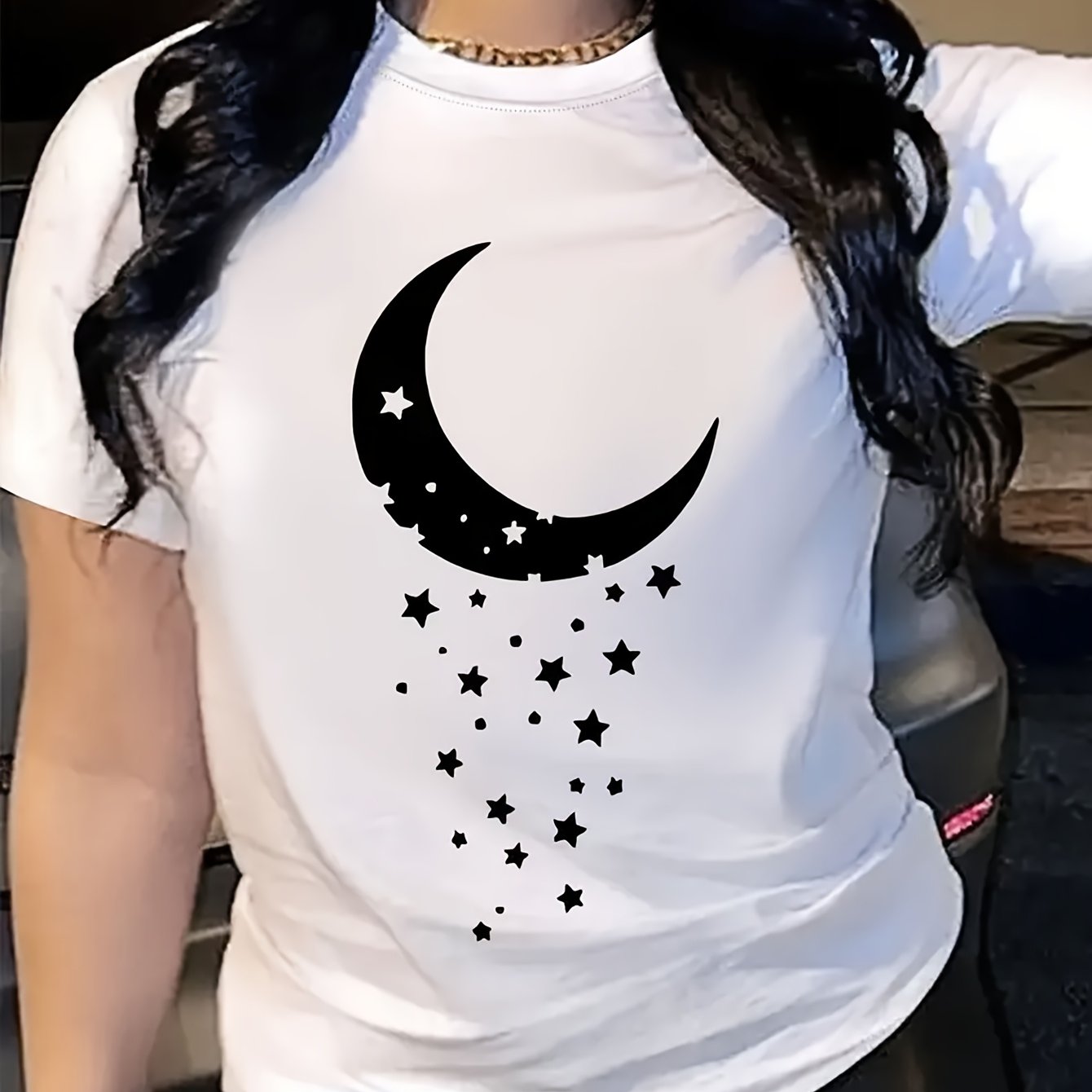 TEMU Summer Women's Short-sleeve T-shirt With Front Print, Comfortable And Breathable, Casual , Suitable For Spring And Summer