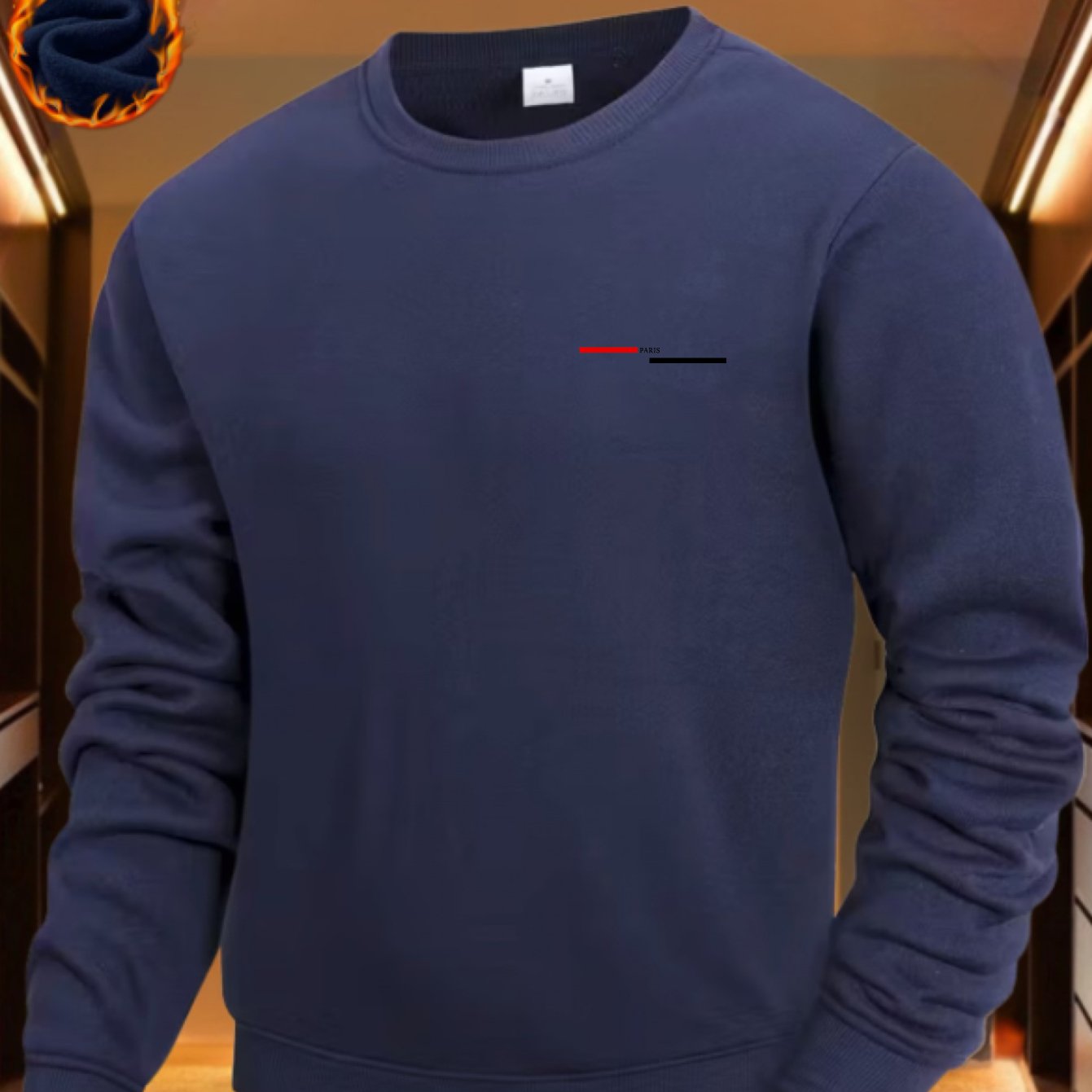 TEMU Men's Crew-neck Pullover, Sporty , Comfortable And -lined, Suitable For Spring And Autumn, Shirt With Minimalist Red And Design On Chest