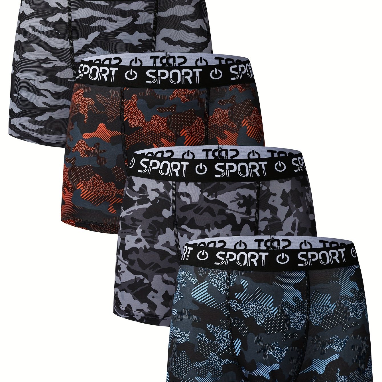 4pcs Polyesger Elastane Digital Printed Men's Boxers