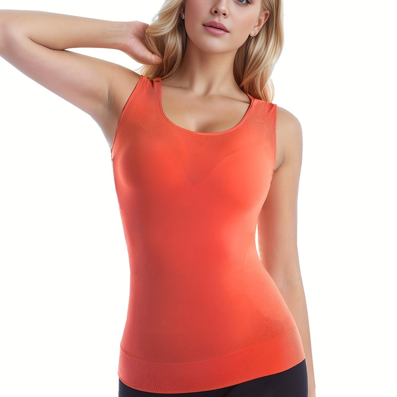 Simple Solid Shaping Tank Tops Crew Neck Tummy Control - Temu Canada