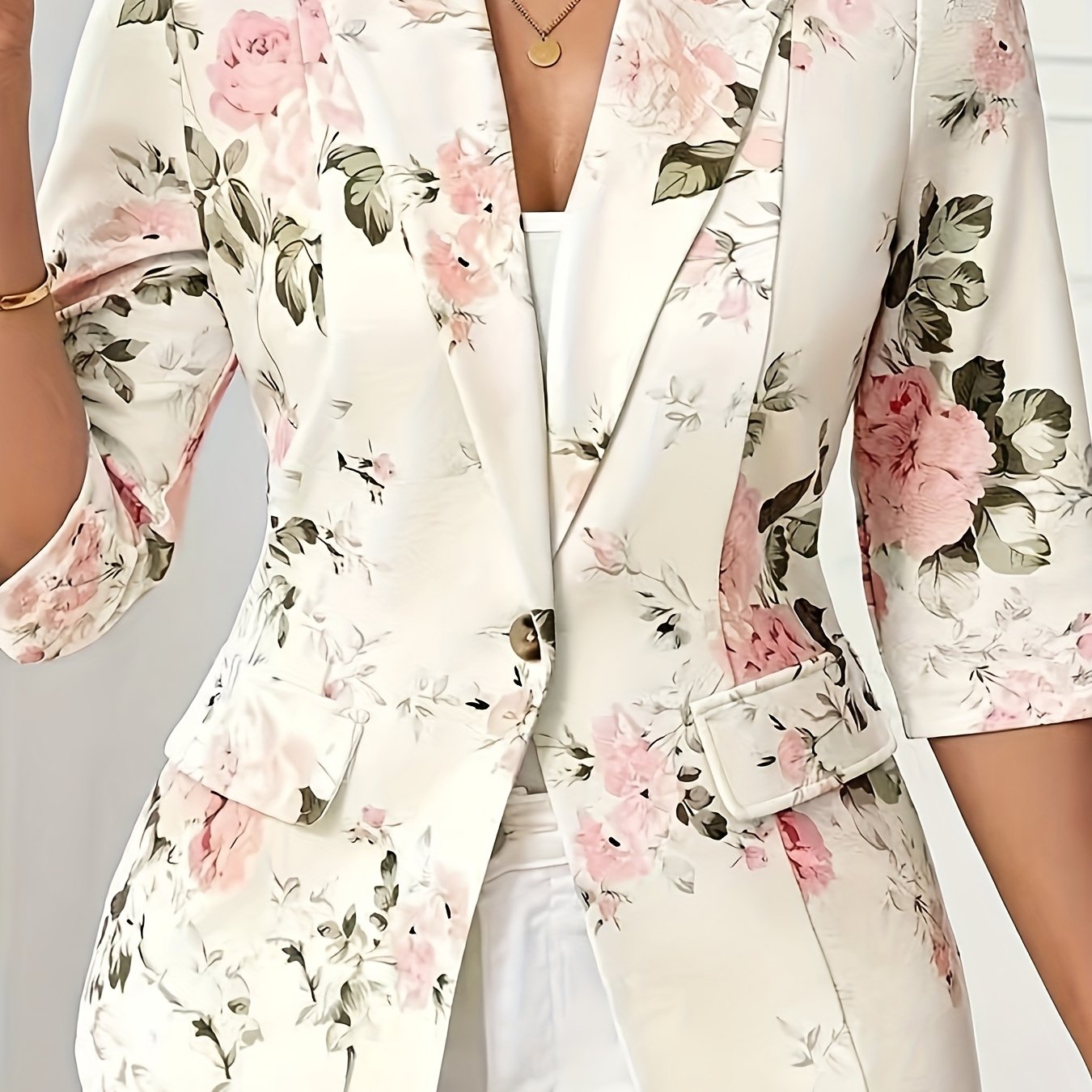 TEMU Elegant Fashion Women's Printed Single-breasted Blazer, Versatile Casual Outerwear For Shopping And