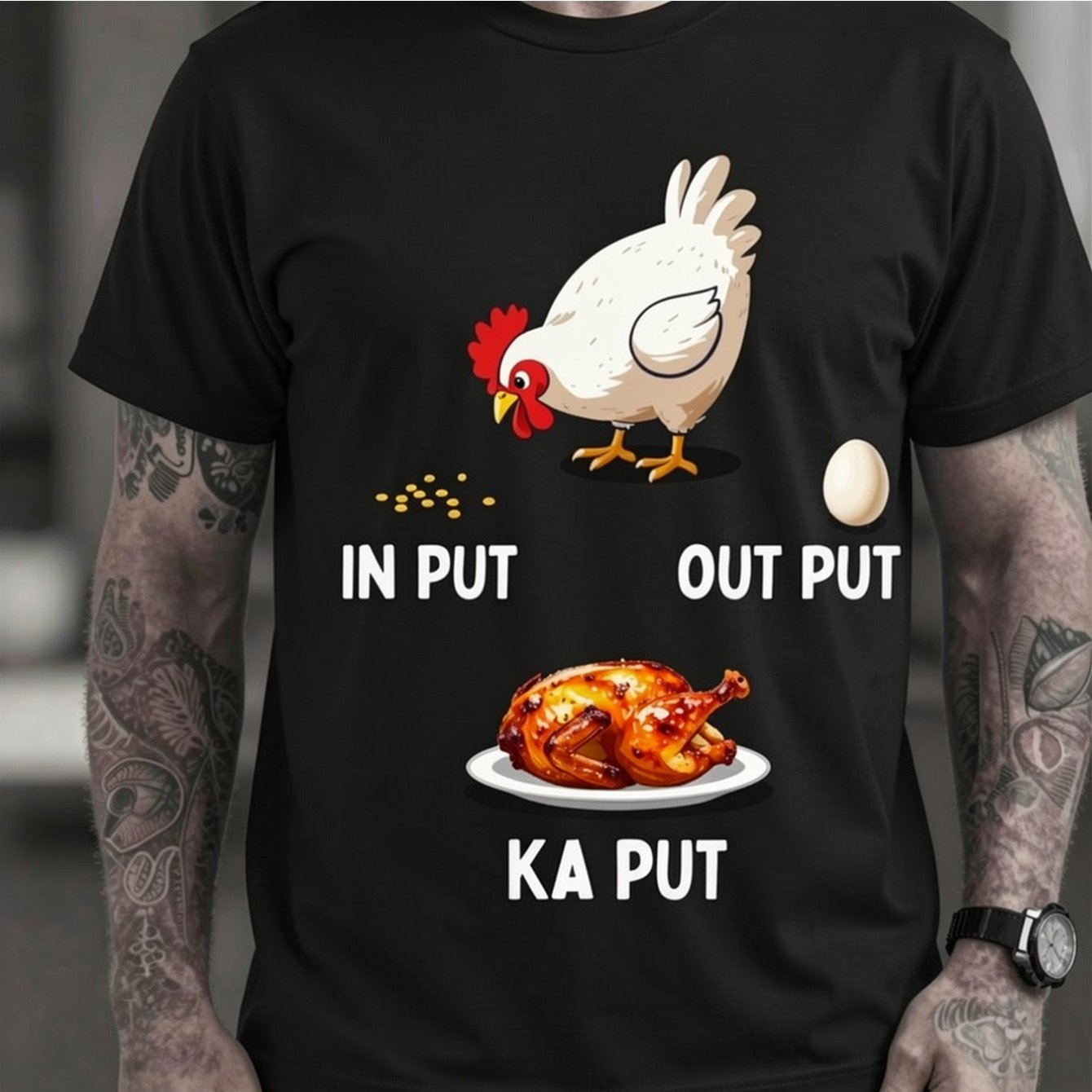 TEMU Funny Chicken Farmer T-shirt With Ka Put & Poultry Pun Design | 100%, Crew Neck, Short Sleeve, Casual Fit, Perfect For Farm , Bbq Parties, Daily