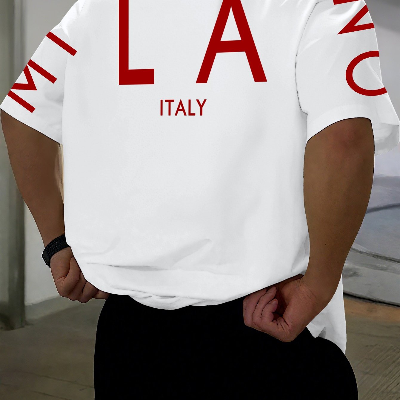TEMU [print Design-not Embroidery] 's T-shirt, Style Large Letter "la" Element Print Short Sleeve Tee