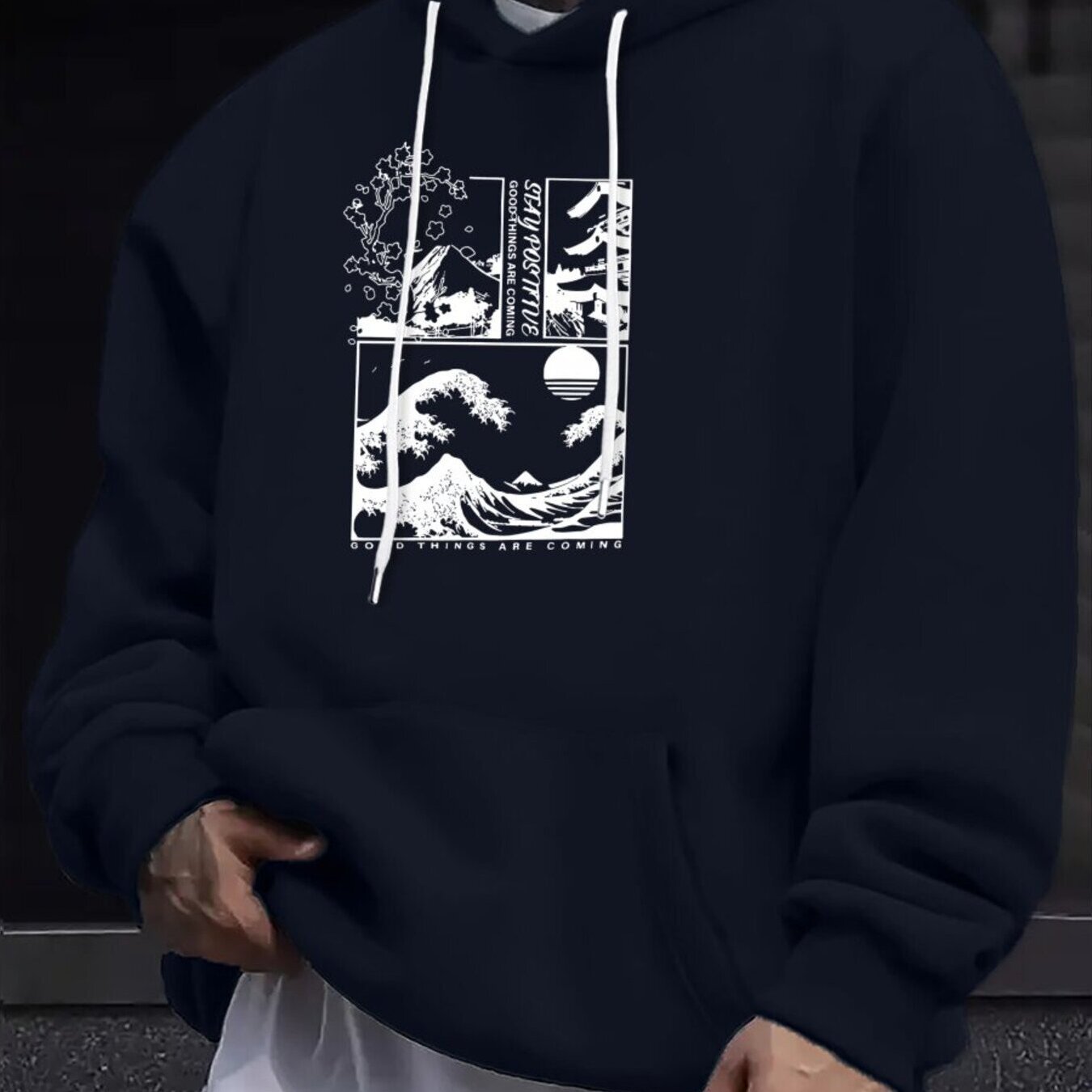 TEMU Print, Men's Casual And Cozy Hoodies, Trendy Long Sleeve Hooded Sweatshirt, Casual Versatile Top For Autumn Winter, Plus Size
