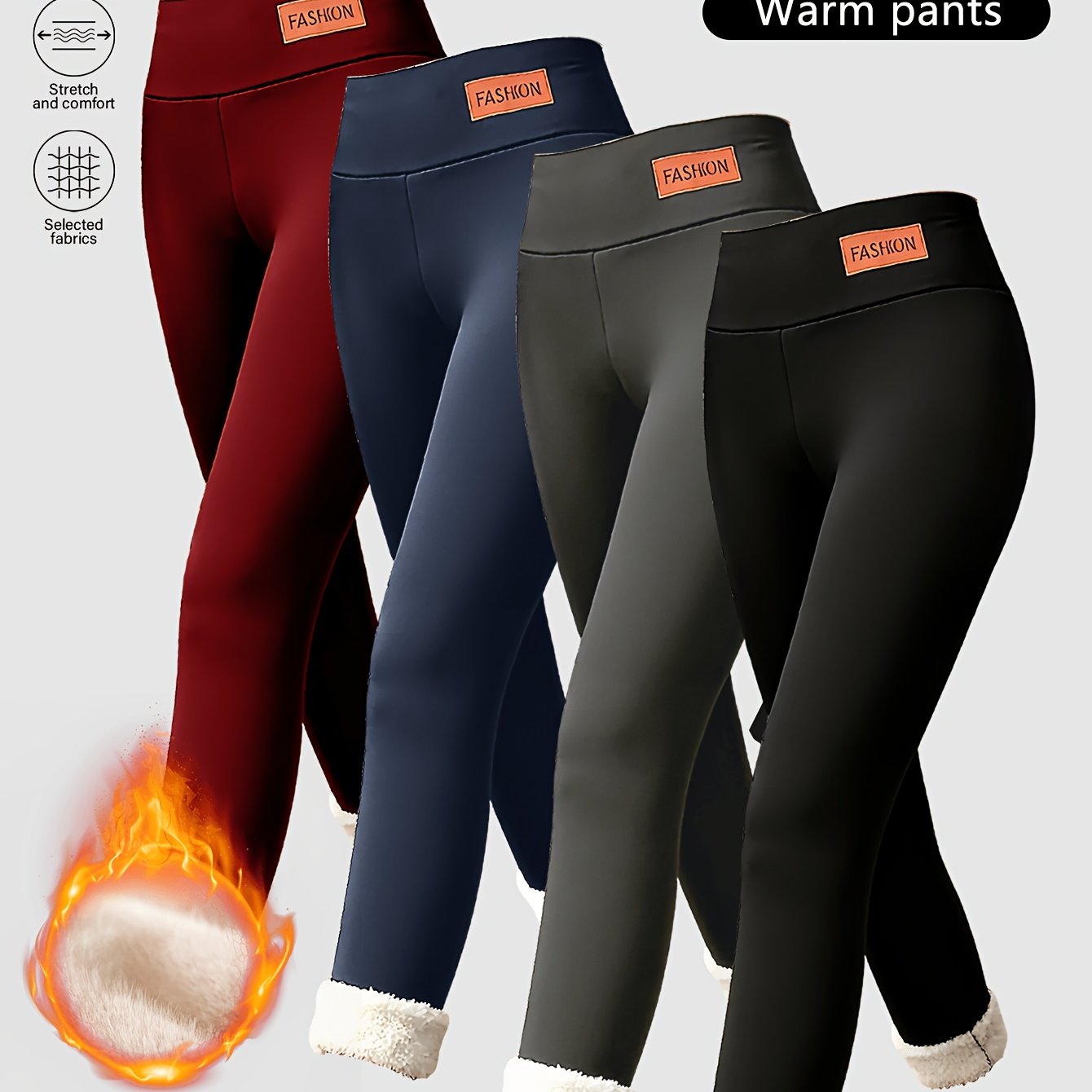 TEMU 4pcs Leggings de Yoga Moulants Polyvalents à Taille Haute Doublés Polaire pour Femmes, Couleurs Assorties, Idéaux pour et l'Hiver, Pantalons de