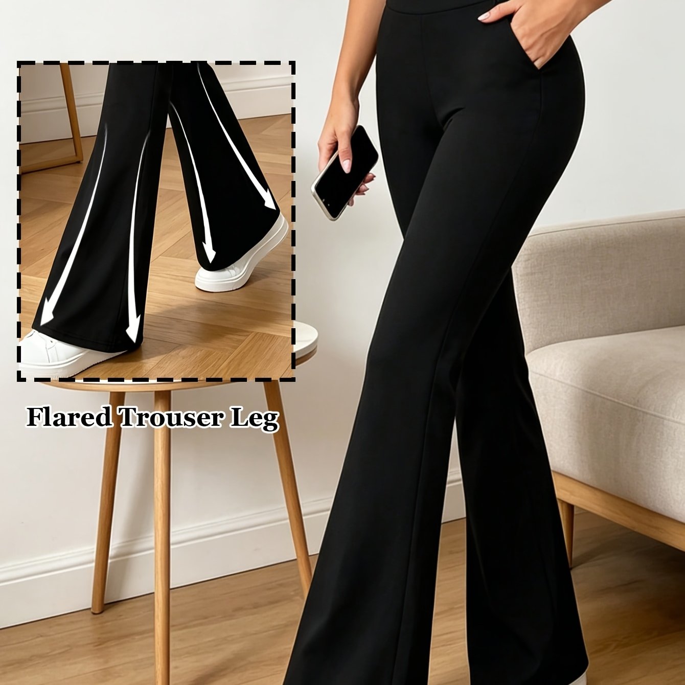 TEMU Women's High-waisted Elastic Flare Pants Flared Sweatpants For Women Solid Color Long Pants For Summer Solid Color Long Pants