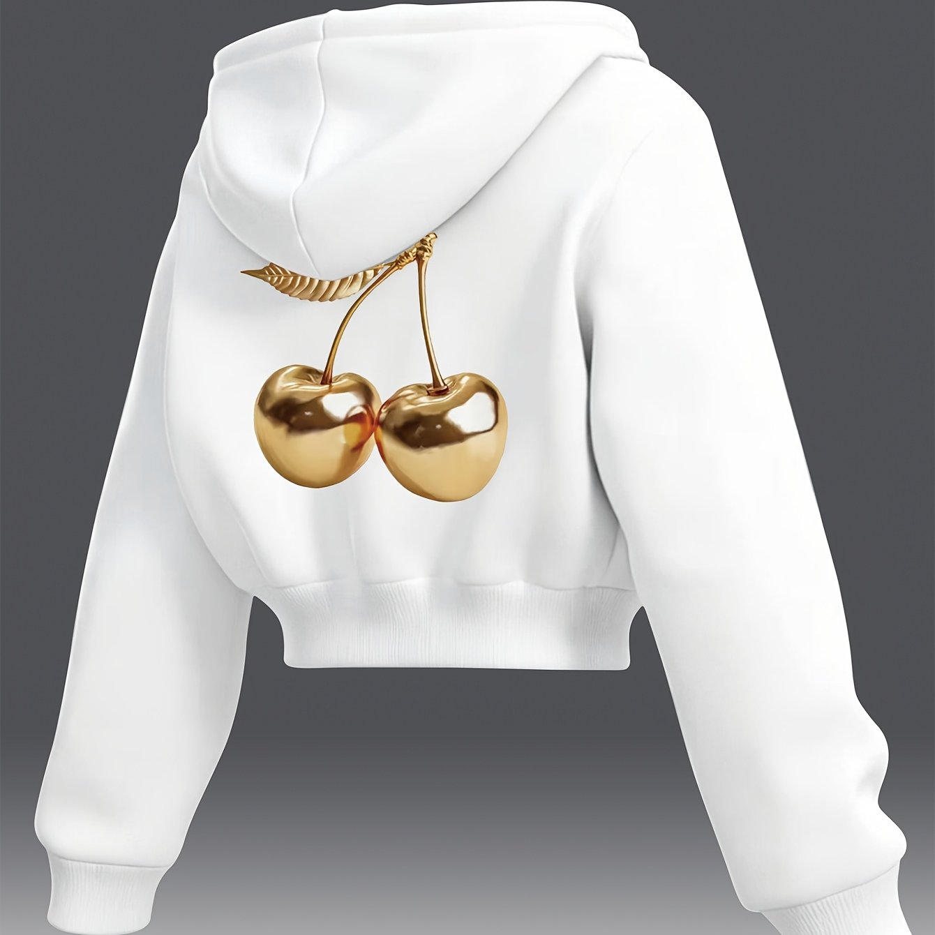 TEMU Damen Cropped Kapuzen-Sweatshirt, bedruckter Stil, frische neue Cropped-Kapuzenjacke mit Rückenverzierung mit dreidimensionalem, glänzendem,
