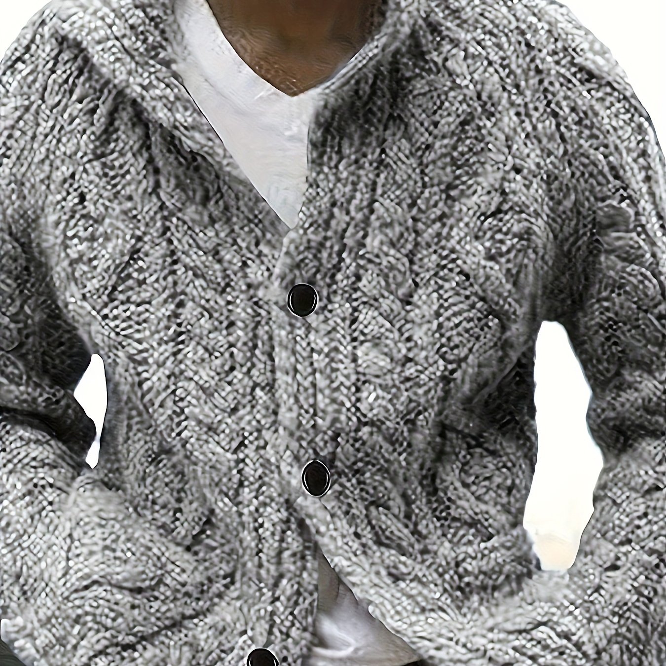 TEMU Men's Casual Sporty Sweater, Solid Color Chunky Knit Cardigan With A Relaxed Lapel Design. The Body Is From Thick-gauge Knitting, Offering A