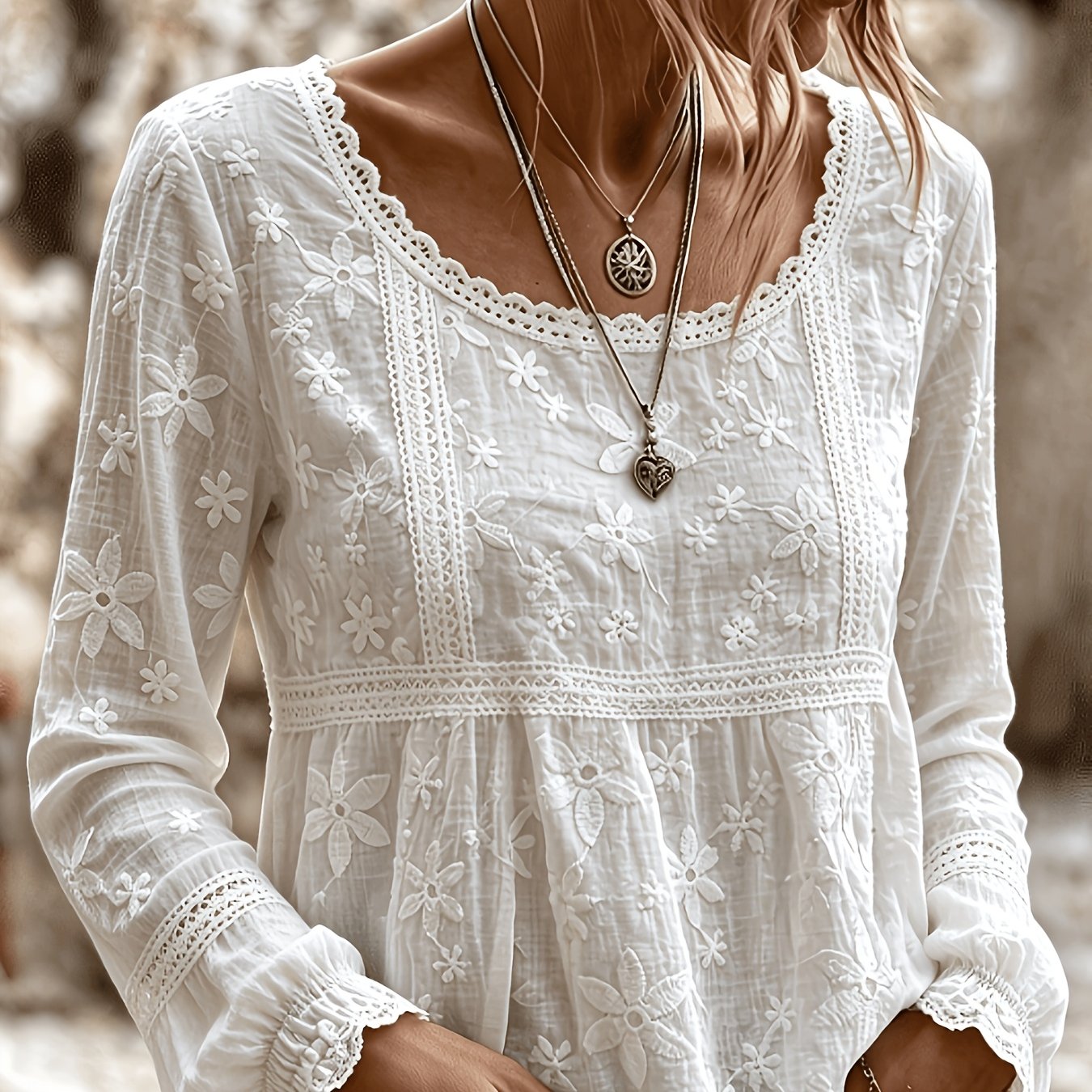 TEMU Top da donna con scollo a a forma di bambola e in pizzo, blusa a maniche lunghe a e vestibilit� , maglia pullover stile vintage per le vacanze,