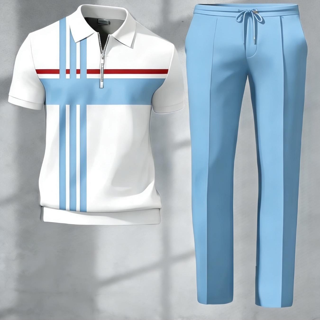 Image of Outfits 2pcs Set, Short-sleeved Shirt Set, White Blue Contrasting Design, 's Fashionable Casual Trendy Sportswear, For Outdoor, For , Perfect For Outdoor, For