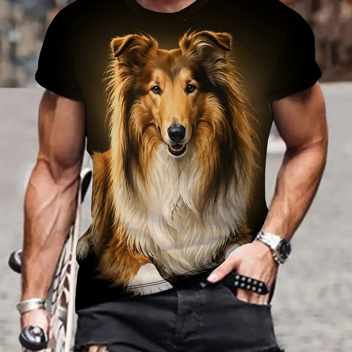 TEMU 2d Collie Dark Glow Casual Men's Sports T-shirt