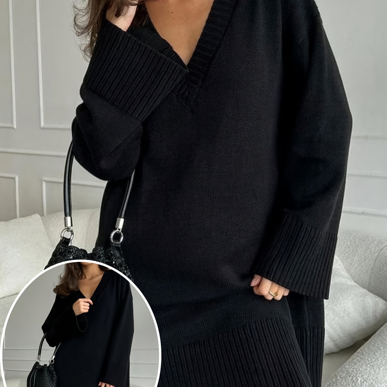 TEMU Plus Size - Plus Size - V-neck Pullover Dress