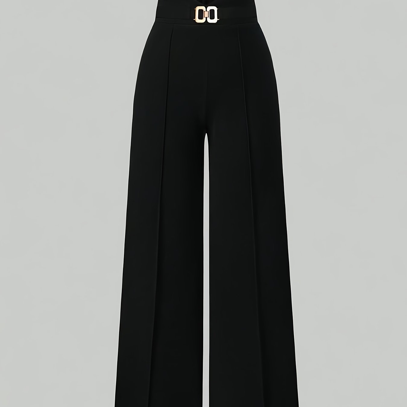 Women's High-waist Wide-leg Pants With Metal Double- Decoration, Elastic Stretch Waistband, Draped Casual Trousers, Elegant And Versatile For Commuting