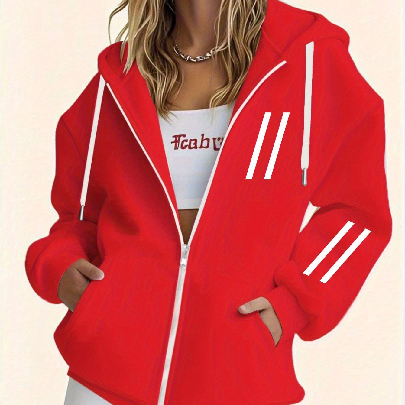 E-shop Bequemer Damen Fleece-gefütterter Hoodie, Geometrischer Druck, Langarm Kapuzenpullover mit Reißverschluss, Damen Activewear, 100%,