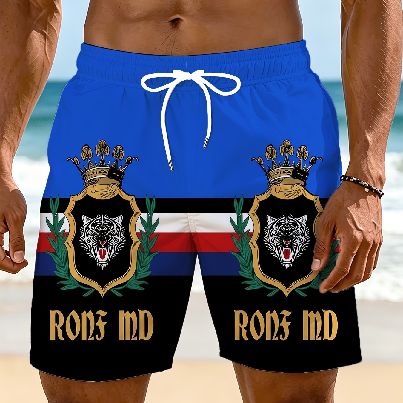 TEMU Pantalones Cortos de Playa para Hombre con Estampado Digital - Casuales, Poliéster con Bolsillos, Lavables a Máquina - Pantalones Cortos de Moda
