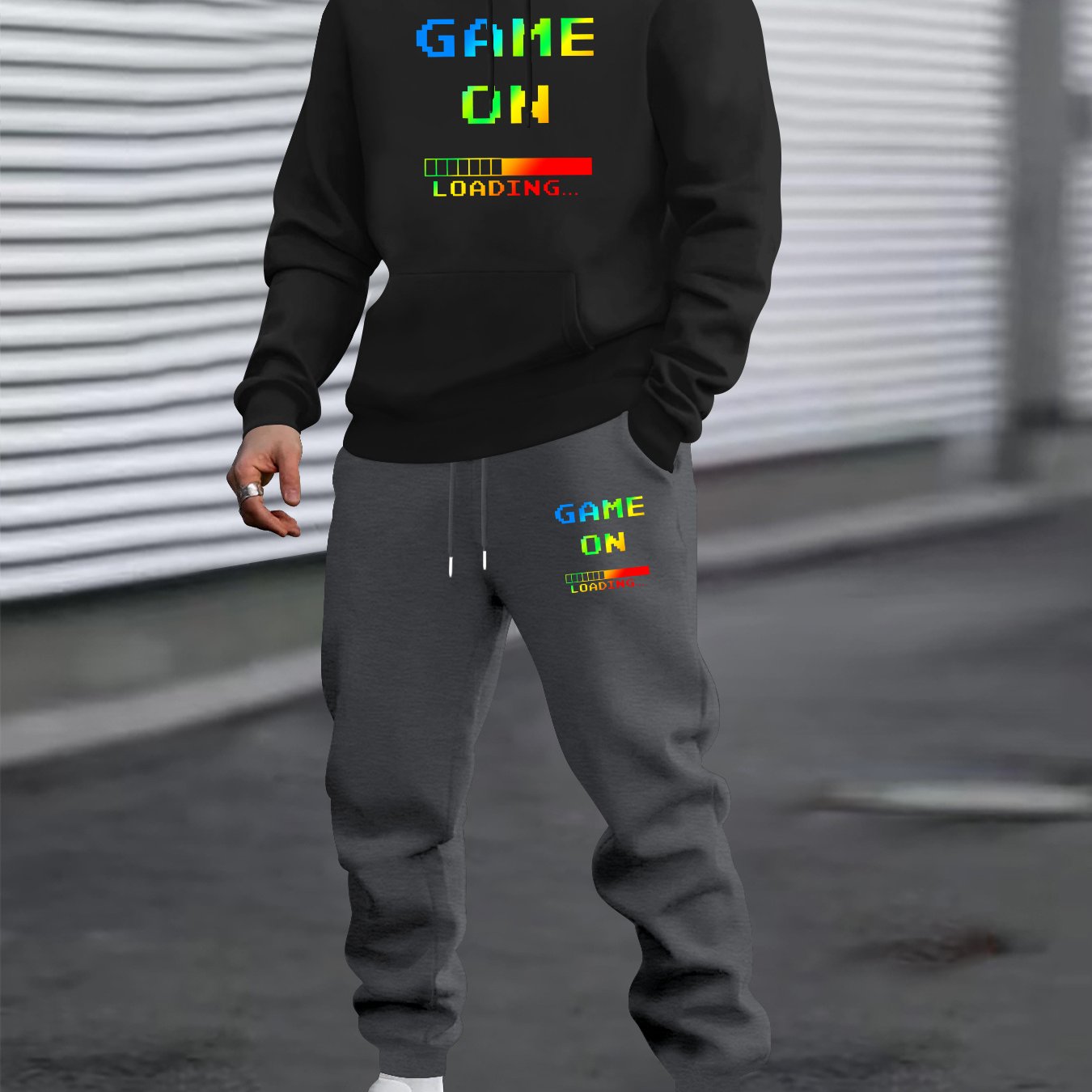 TEMU A Two-piece Set For Men Featuring A Long-sleeve Hoodie With Colorful Letter Prints, Perfect For Casual Sportswear And Trendy Styles