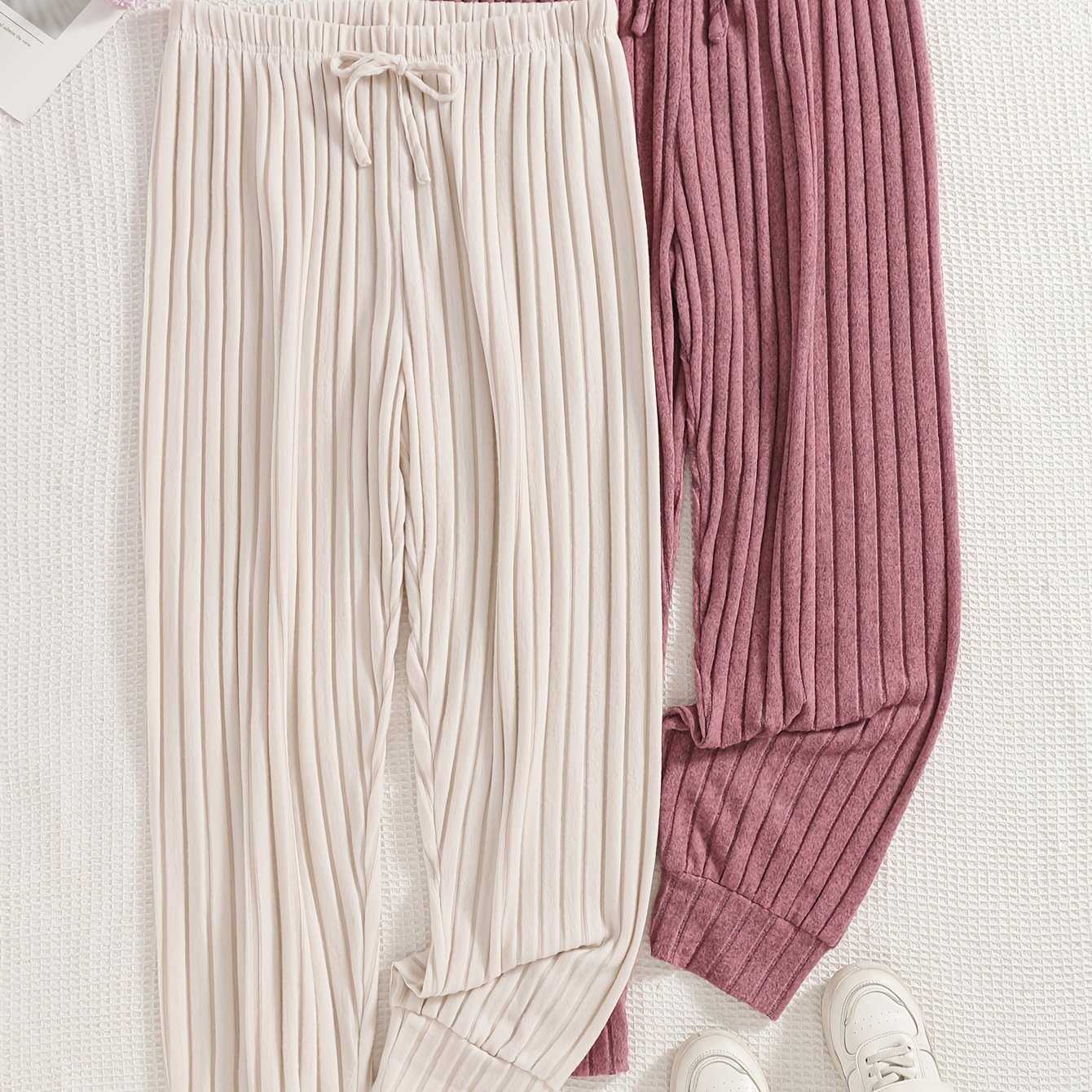 TEMU 2pcs Women's Ribbed Lounge Pants With Decorative Drawstring And Ankles, Soft And Pants