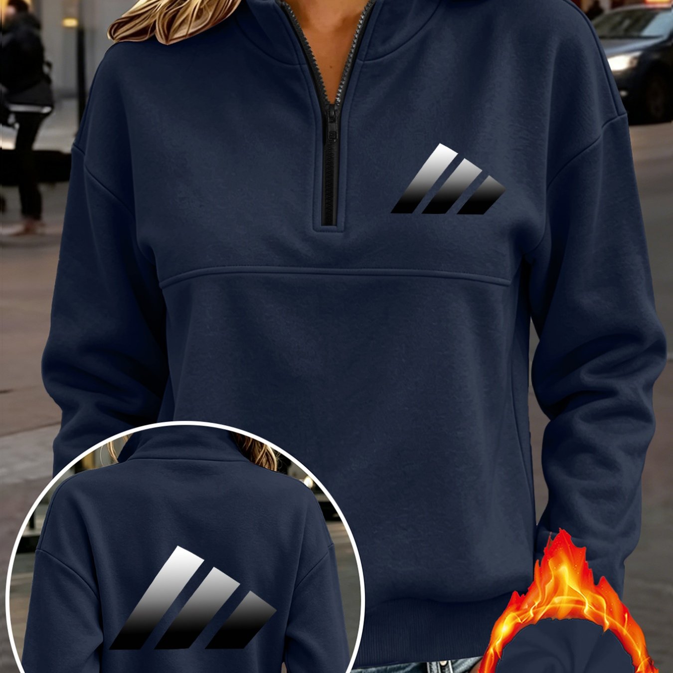 TEMU 1pc Fashion Athletic Style Half-zipper Sweatshirt Easy Comfortable Warm Outfit New Y2k Women's Athletic Casual Loose Fleece-lined Half-zipper