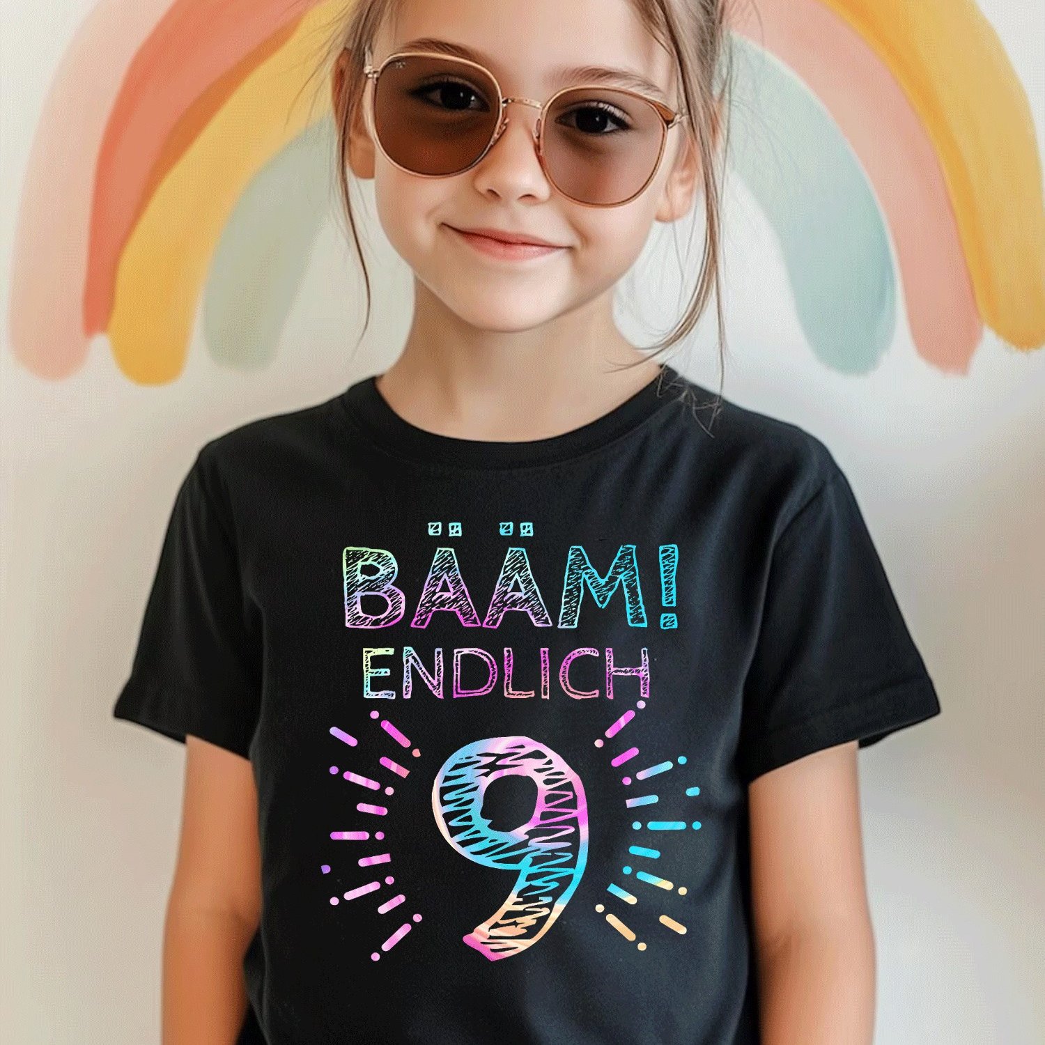 Image of Bam! 9 Years 9th Birthday 9 Girls' T-shirt Comfortable Casual Crew Neck Tee For Boys And Girls T Shirt, 200g