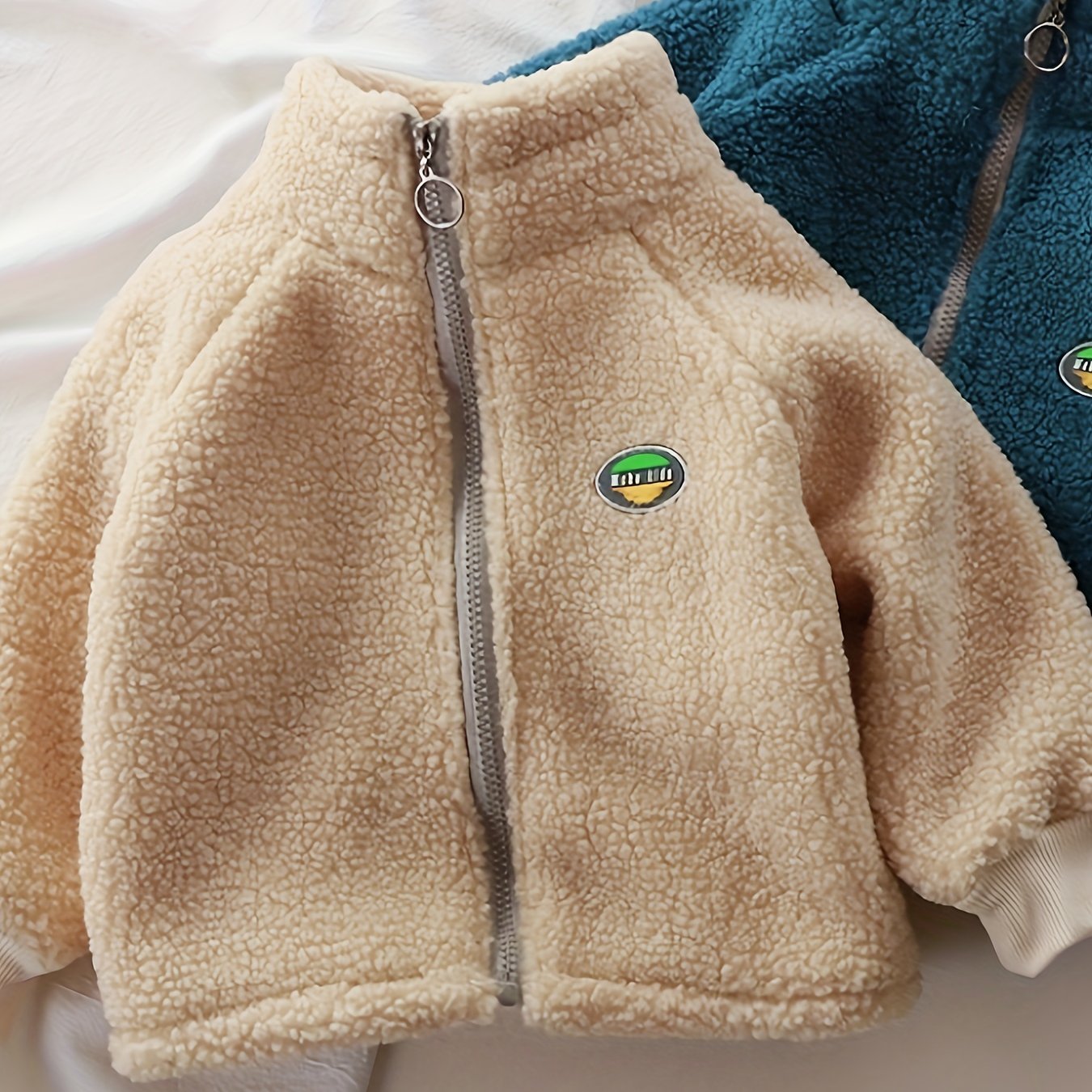 Image of Lamb Fleece Jacket Cardigan With Fleece Lining, Collar Zipper Windproof And Warm, Same Style For Boys And Girls, Autumn And Winter Outerwear, Christmas And Halloween