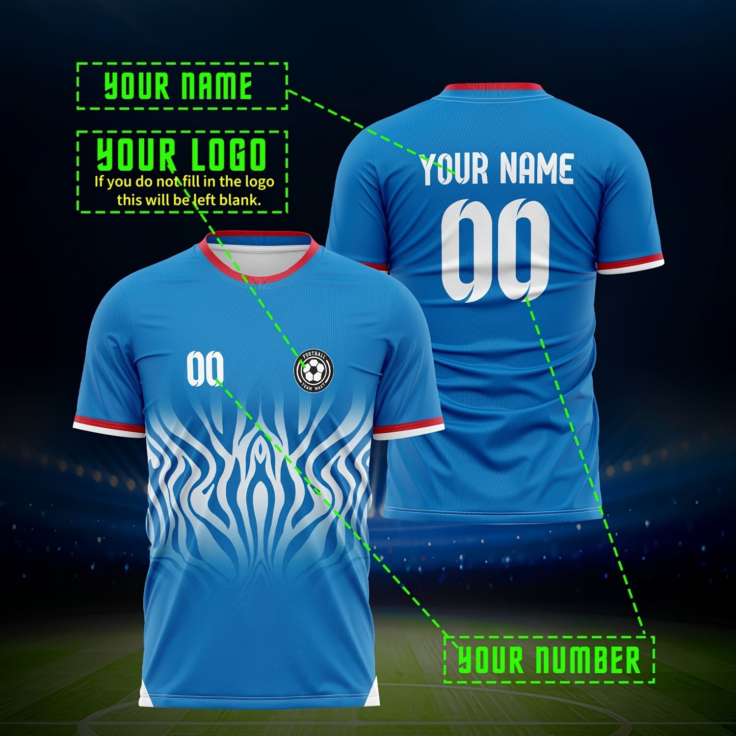 TEMU Personalized Congo Football Jersey Suitable For & Casual Wear - Custom Name/number/logo, Breathable Quick-dry Uniforms, Machine Washable Soccer