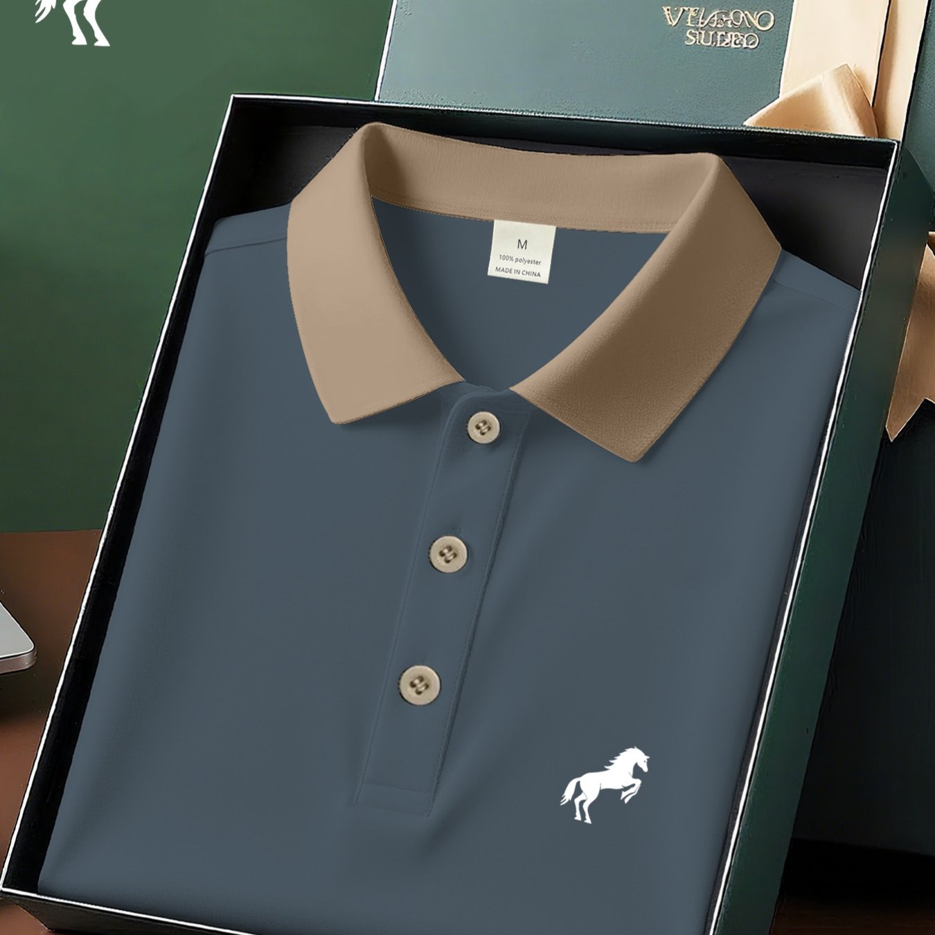 TEMU WR3362 Polo a maniche corte da in stile britannico, elegante e composta, T-shirt da con stampa di premium - Traspirante e fresca - Adatta per