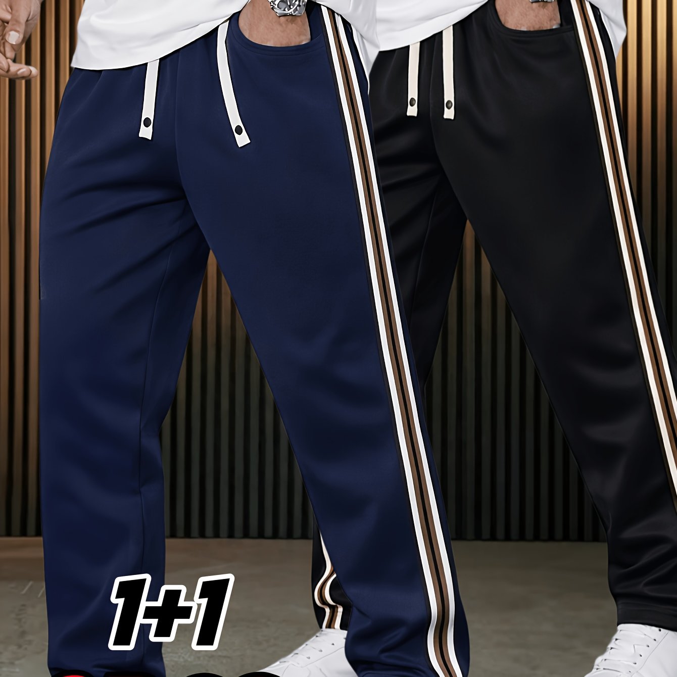 TEMU 2pcs Men's Outdoor Athletic Trousers Straight Pants, Men's Casual Fitness Loose Running Sweatpants, Straight Casual Trousers Trendy Loose