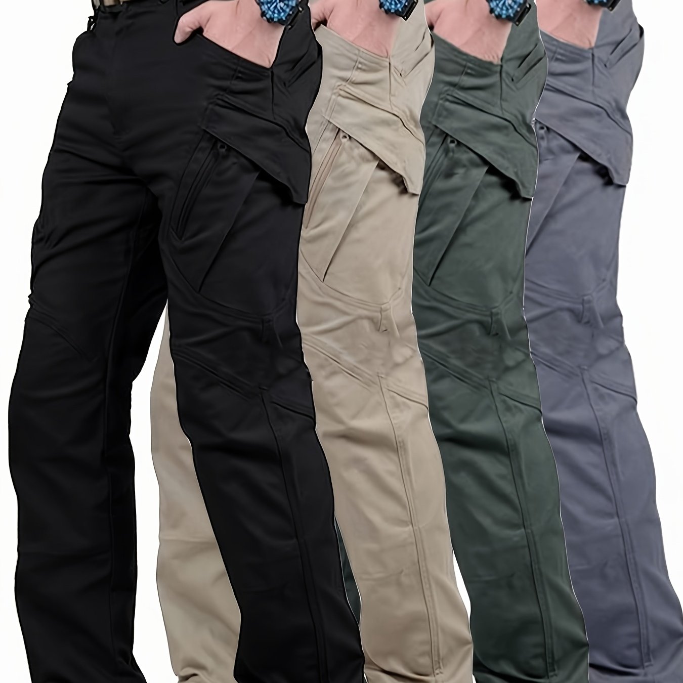 Image of A Set Of 4 Brand 's Multi-pocket Outdoor Tactical Pants, Versatile And Durable Work Pants, Perfect For Hiking, Climbing, Camping, Fishing, Hunting, Cycling, Outdoor Work, And And Autumn