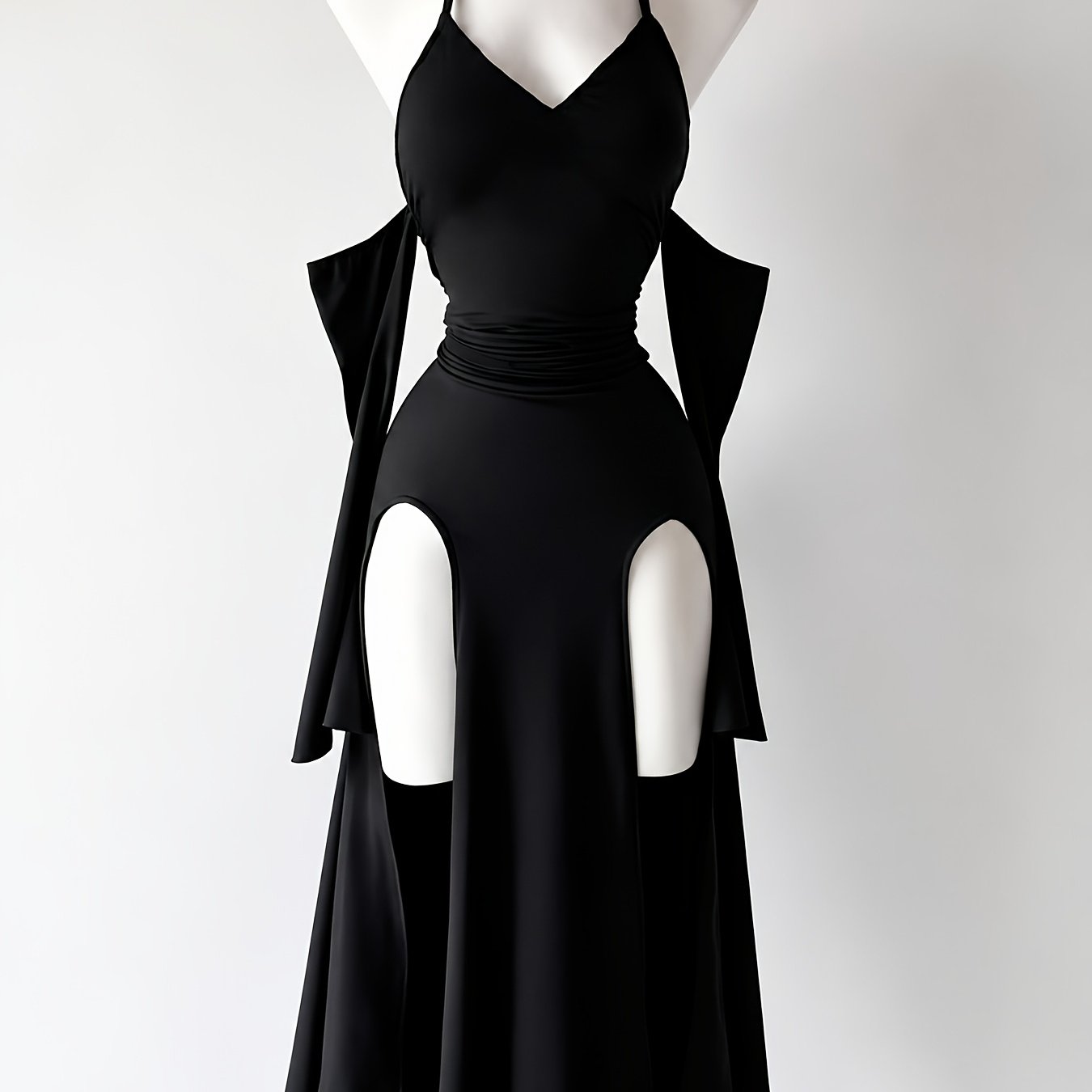 TEMU Dark Gothic Casual Dress, Dark Gothic Vintage Niche Unique Off-shoulder Hollow-out High Slit Slim Fit Cold Tone Luxurious Premium Dark Drape