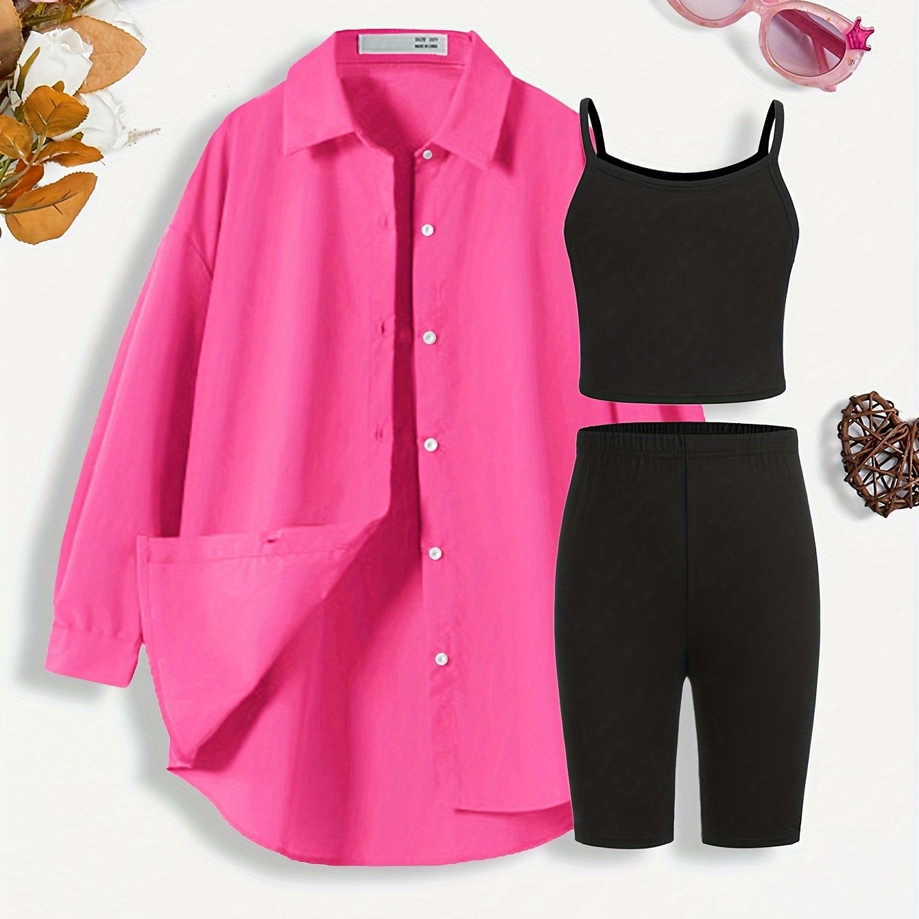 Girls' Toddler 3pcs Camisole Short Sleeve Long Sleeve Shirt Set Fashion Athletic Outfit, For Outdoor
