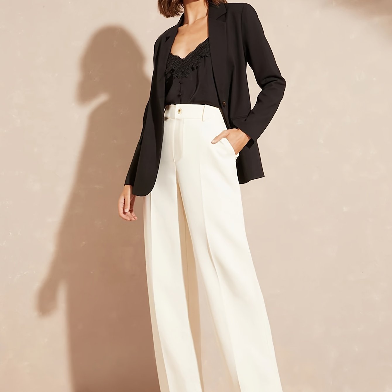 TEMU Elegant Women's Trousers, Dress Pants, Draping Fabric, Anti-pilling, Machine Washable, For Office And Casual Wear
