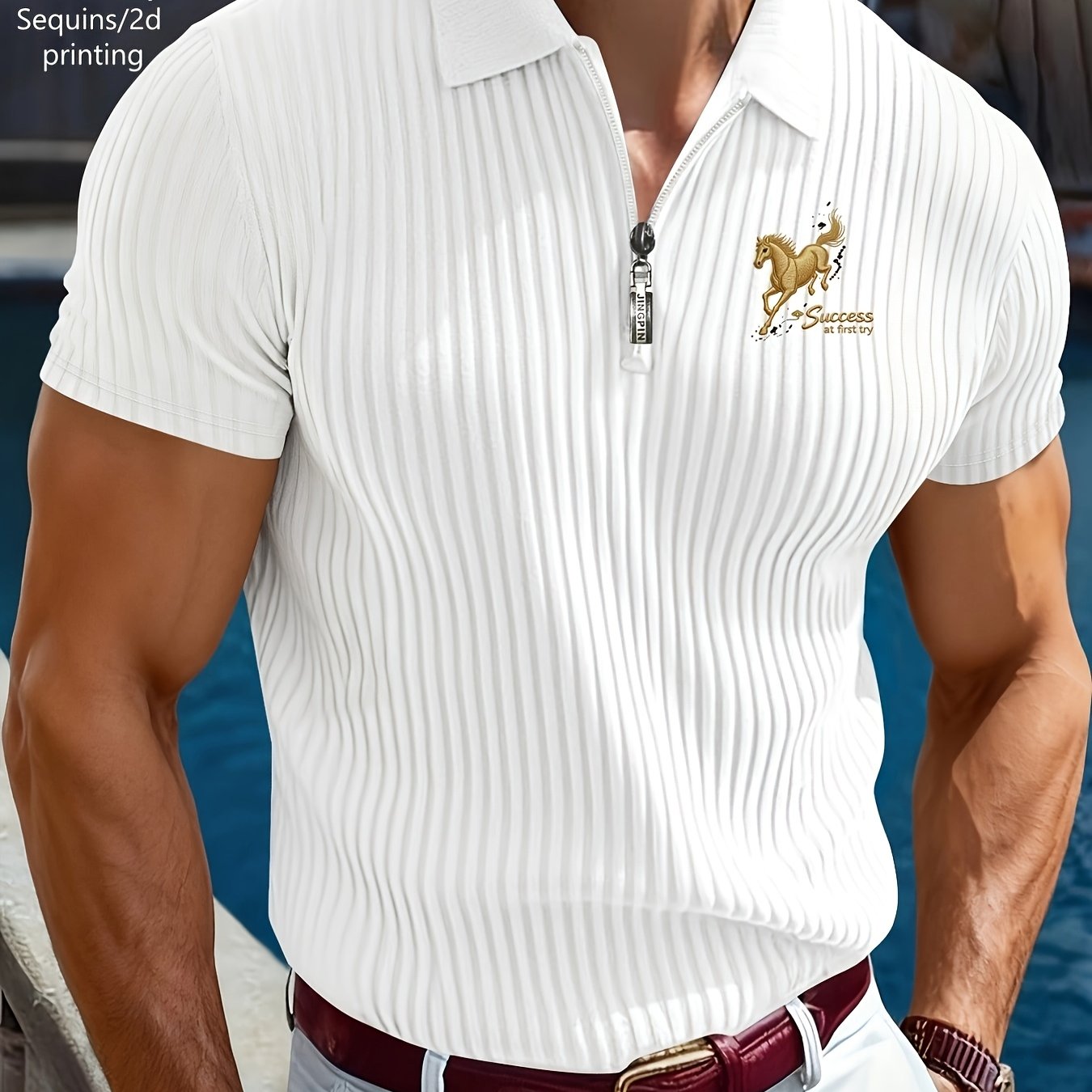 TEMU Camiseta Polo de Manga Corta para Hombre, Diseño Estampado, No Apretada, Estilo Henley, Ideal para Deportes al y Ocio Casual