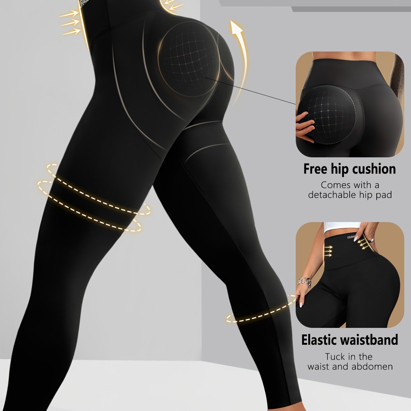 Directional Lift Fake Pad Yoga Pants, Casual Ankle Length Trousers, Tummy Control Waist Shaping No Vpl