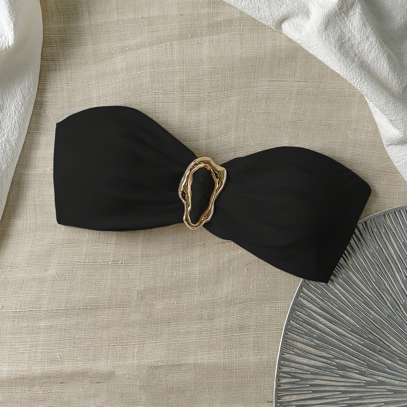 TEMU Top bikini minimalista senza spalline con decorazione a fibbia asimmetrica per abbigliamento da spiaggia
