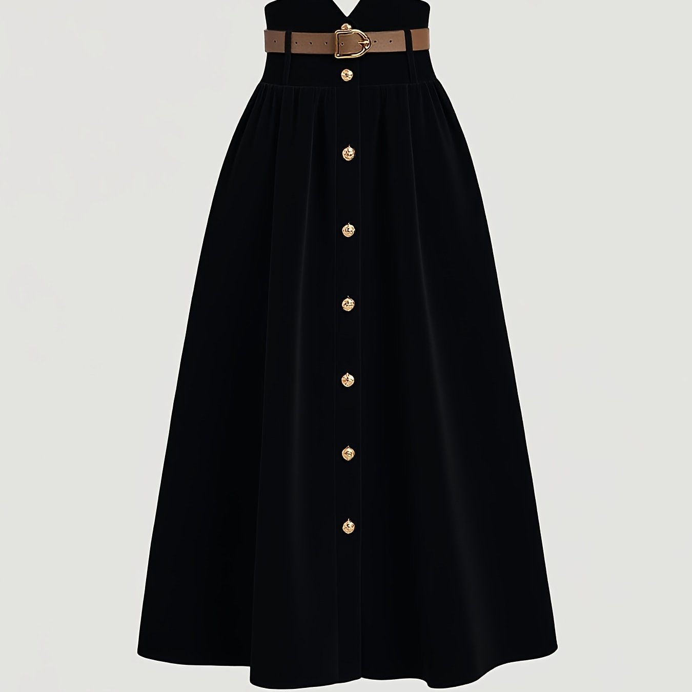 E-shop Solider, hochtaillierter Rock mit metallischem Schnallenbund, Herbst-Winter-Rock, Rückkehr zur , Herbst-Hochzeitsgastkleid, Party,