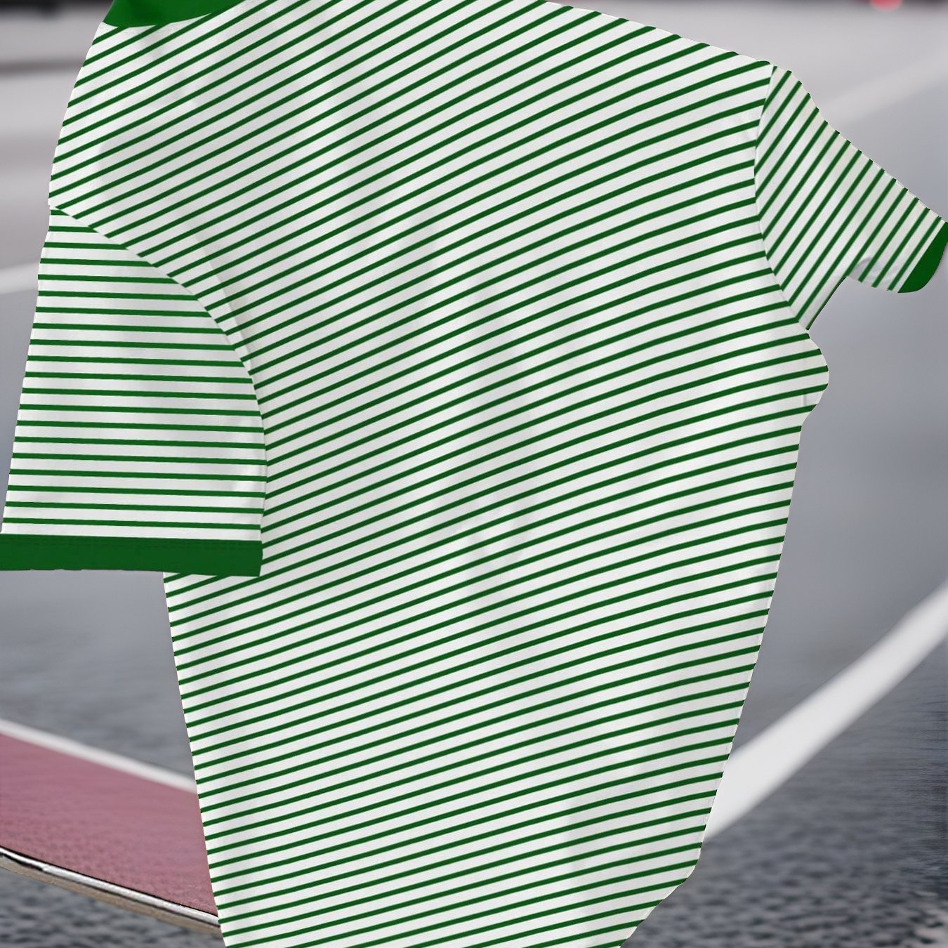 TEMU [printed Design â Not Textured] Men's Loose- Neck Printed Short-sleeve T-shirt - Green Striped Pattern Casual Sport Top - Breathable And