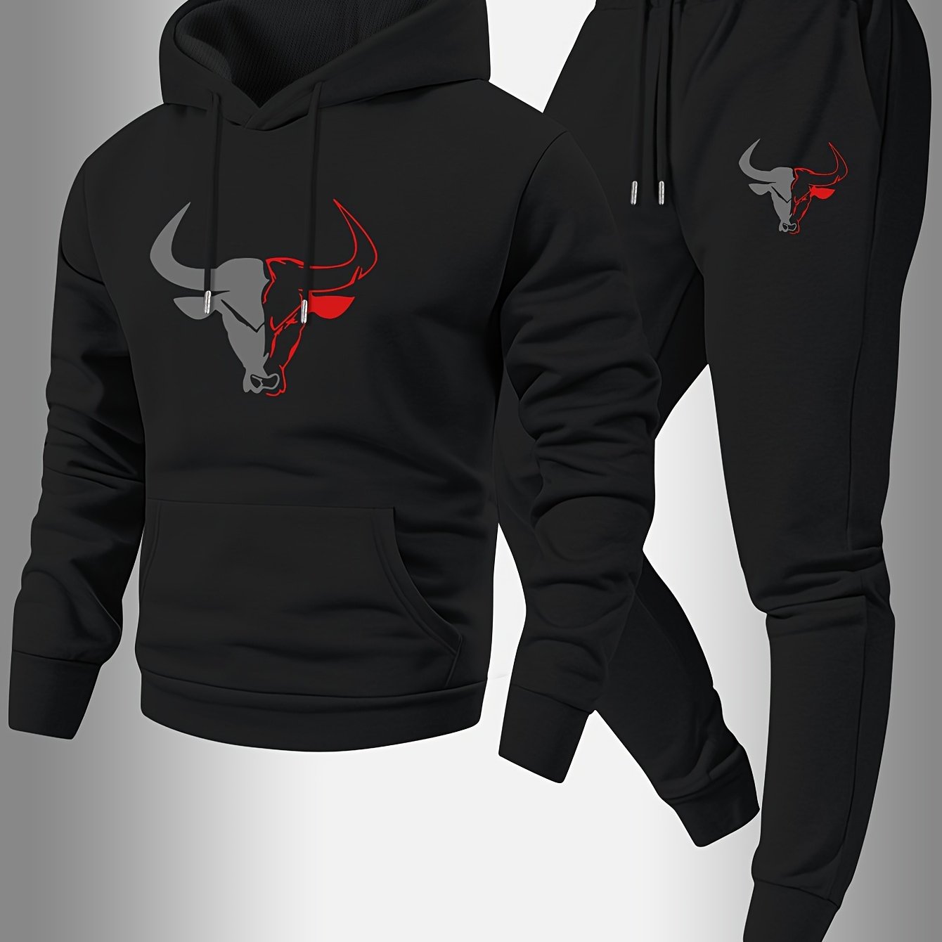 TEMU Head Pattern Men's Spring Summer Autumn Sport Style Styles Hooded Sweatshirt Long Pants Set