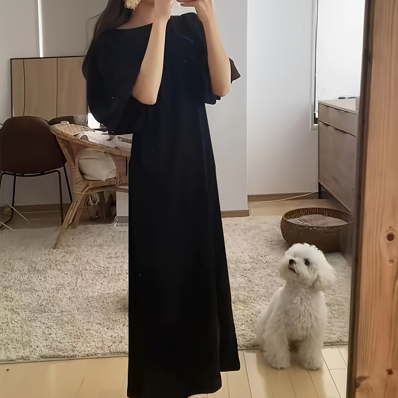 TEMU 日本風 韓国風 春夏 ゆったり ト ビーチドレス ロングドレス パフスリーブ ショートスリーブ カジュス レディース