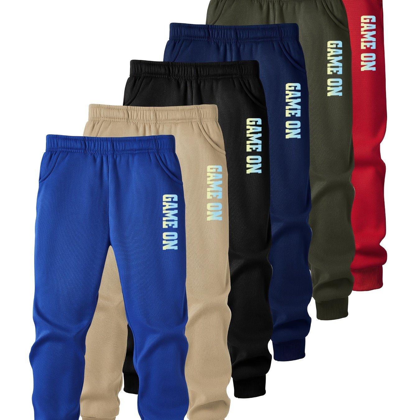 Image of 6-pack Boys' "" Letter Game Console Print Sweatpants, Autumn Winter Kids' Casual Long Pants, As A Gift, Perfect For Outdoor