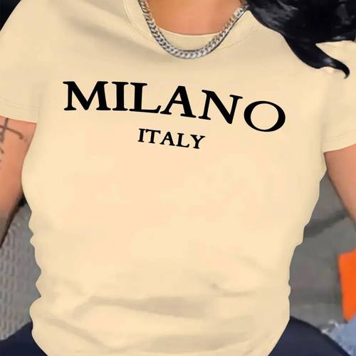 womens italy graphic t shirt casual short sleeve crew neck top black with white letter print spring and summer casual attire relaxed fit tee comfortable clothing italian t shirt